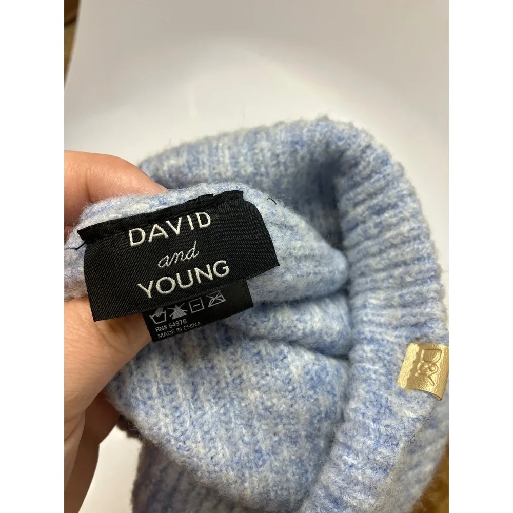 David and Young light blue ribbed wool Blend beanie hat unisex one size fits all